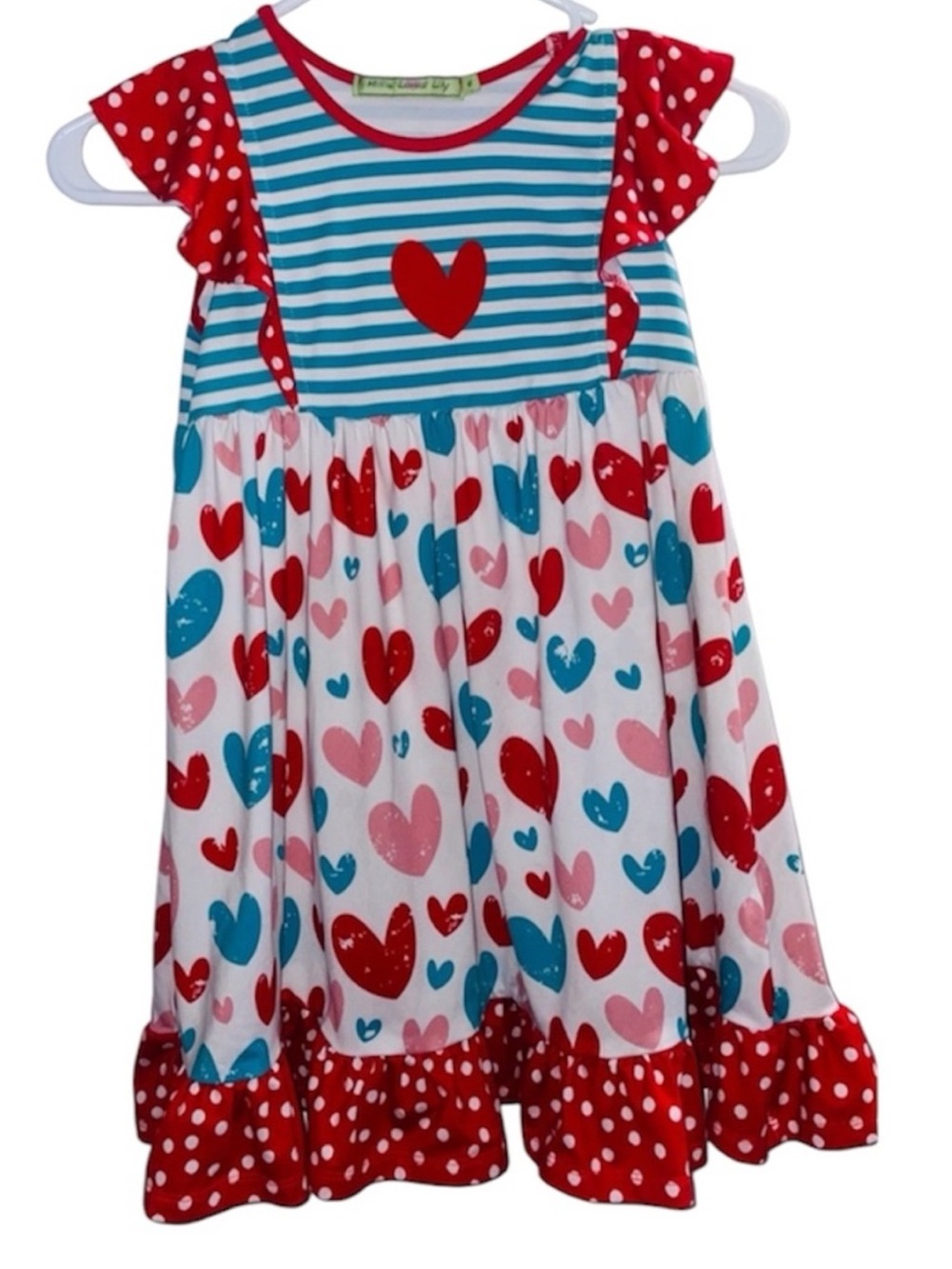 Millie Loves Lily Heart Flutter Sleeve Twirl Dress Girls Sz 6